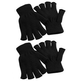 Cooraby 2 Pairs Unisex Warm Half Finger Gloves Winter Fingerless Gloves (L for Adults, M for Teens, S for Kids) (Black, Medium)