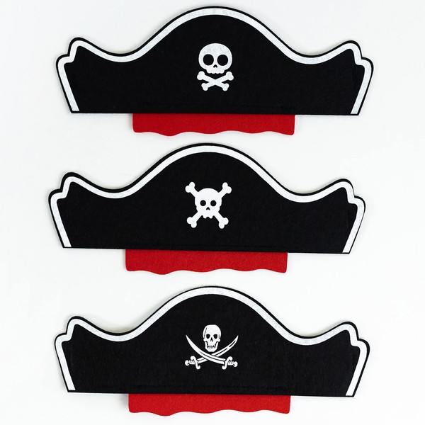 Toyseum 3 x Kids Pirate Hat, Fits Children of All Ages, Pirate Party Hats for Boys & Girls Fancy Dress Parties or for Party Bags, Childrens Pirate Accessories for School Events, Pack of 3