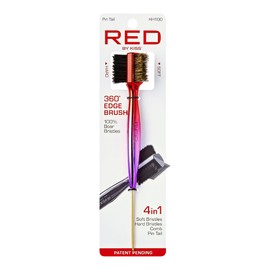 Red by Kiss Hair Brush, 4-In-1 360 Edge with Teasing Comb, Pin Tail, 100% Boar Bristles for Women Thick Curly Hair