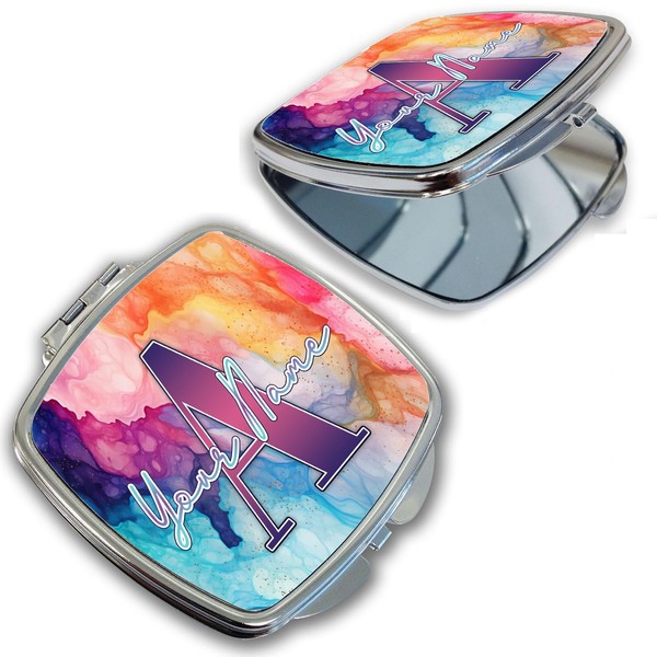 Bleu Reign Compact Personalized Pocket Mirror Custom Name Marble Effect