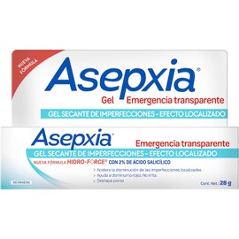 ASEPXIA Gel de Emergencia Transparente, Gel secante de imperfecciones de efecto localizado, ayuda a disminuir la rojez sin irritar, Destapa poros y no mancha, Tubo con 28g
