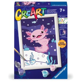 Ravensburger CreArt: Axolotl – Dipingere con i Numeri per Bambini 7+ Anni, Kit Pittura con Tavole, Cornice, Pennello e Colori Inclusi, 14 x 19 cm, Idee Regalo