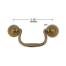 Antiqued Cast Brass Swan Neck Drawer Bail Pull | Centers: 3 1/2" | Handle for Antique Cabinet Door, Dresser Drawer, Desk | Reproduction Furniture Hardware | BP8-BAB