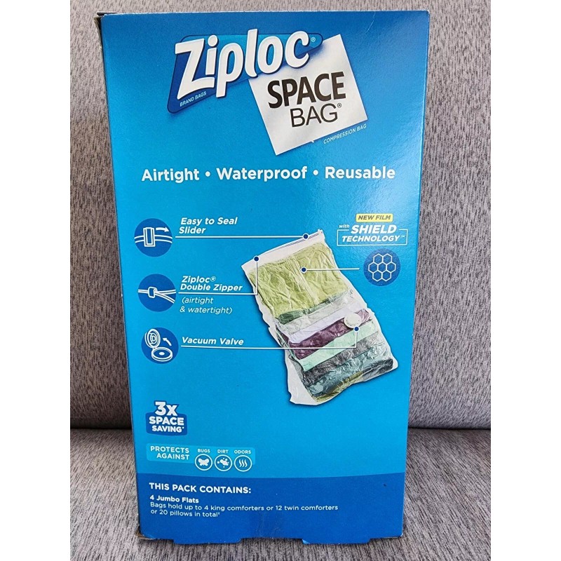 Ziploc Space Bag Bed & Linen 4 Jumbo Flats Waterproof/Reu