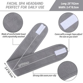 Whaline Diadema facial de spa para maquillaje, diadema de tela de rizo, toalla ajustable para lavado facial, ducha, 3 piezas (blanco, negro, gris)