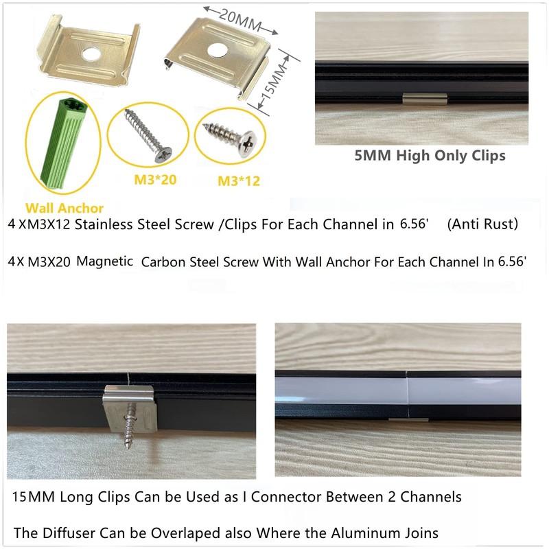 THMOOTHER Recessed LED Strip Black Channel Diffuser 10-Pack 6.56FT,23.5X7MM Tape