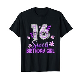 Cute Purple Black Sweet 16 Style Girl 16th Birthday Sixteen T-Shirt