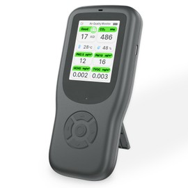 11-in-1 Air Quality Monitor - Portable Indoor Air Quality Detector with Stand, Real-Time Test for AQI, CO2, PM2.5, PM1.0, PM10, TVOC, HCHO, Particles, Temperature & Humidity with Aler (Black-White)