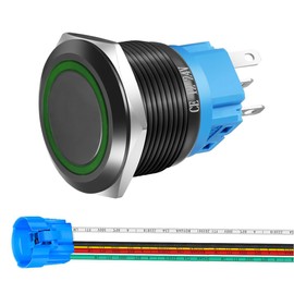 Gebildet 22 mm Stainless Steel Push Button, 12V-24V, LED, 1NO1NC, SPDT, ON/Off, Waterproof Button with Cable Socket (Green LED and Black Housing)