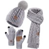 Women Beanie Hat Scarf Gloves Set, 3 PCS Winter Warm