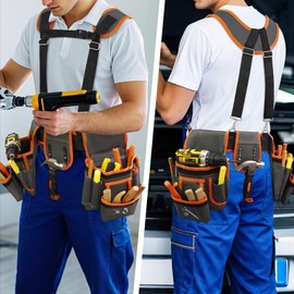 TEKCHIC Tool Belt for Men with Nail Bag, Tape Measure Bag and Hammer HolderMagnetic Tool Bag for Men, Removable and Adjustable Tool Bag for Electricians, Carpenters, Gardeners