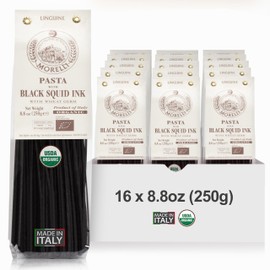 Morelli Squid Ink Pasta Linguine- Organic Italian Pasta - Black Pasta Noodles - Durum Wheat Semolina - Nero Di Seppia Made in Italy - 8.8oz / 250g (pack of 16) - Wheat,8.8 Ounce (Pack of 16)