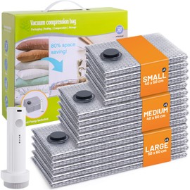 Coopache Pack of 15 Vacuum Bags for Clothes with Pump Electric, 5 x 40 x 50, 5 x 40 x 60, 5 x 50 x 60, Space-saving Vacuum Bags Clothing, Suitable for Travel, Bedding, Moving, Daily Storage