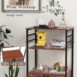 Giantex Kitchen Bakers Rack with Storage, 3-Tier Industrial Microwave Stand with Open Shelves and 10 Removable S-Shaped Hooks, Freestanding Cupboard Cabinet for Kitchen, Living Room, Bathroom