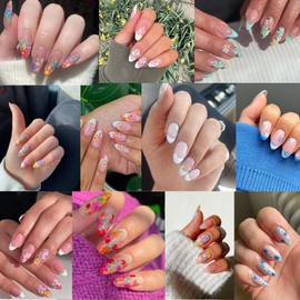 30 Sheets Flower Nail Art Stickers Colorful Floral Nail Stickers 3D Self-Adhesive Small Flowers Nail Supplies Pink Blue Yellow Flower Nail Decals for Women Girls DIY Nail Art Design