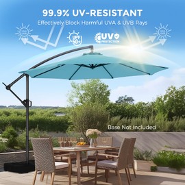 HOMSHADE 10ft Offset Patio Umbrella with Base Included, Cantilever Offset Hanging Patio Outdoor Market Umbrella UPF50+ UV Protection with Easy Tilt and Crank for Pool Deck and Garden (Light Blue)