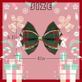 2Pcs Christmas Glitter Plaid Hair Bow Clips 4 Inch for Women Holiday Outfit Hair Accessories Party Decorations Red & Green (plaid)