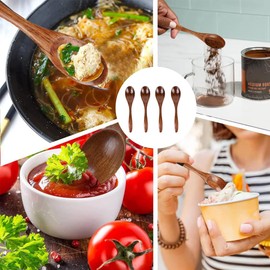 Yuannee Wooden Spoons,4 PCS Wooden Honey Spoon Dessert Spoons Wooden Ice Cream Reusable Natural Wood Long Soup Spoons Wooden Coffee Spoon Matcha Spoon for Baking Stirring