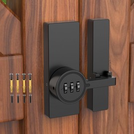 MeBantoo 180 Degree Adhesive Barn Door Latch, Cabinet Locks with Combination, Keyless Sliding Flip Latch Door Lock with Glue and Screws for Barn, Closet, Shed, Storage (Black-1pc)