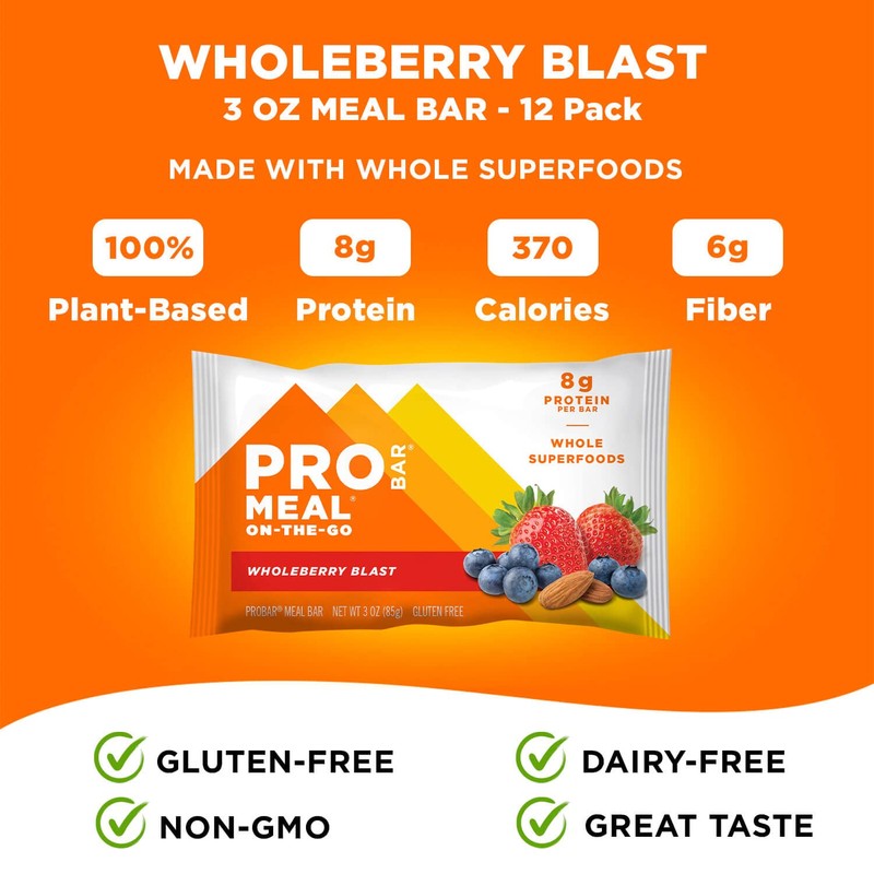 PROBAR - MEAL Bar, Wholeberry Blast, Non-GMO, Gluten-Free, Healthy, Plant-Based,