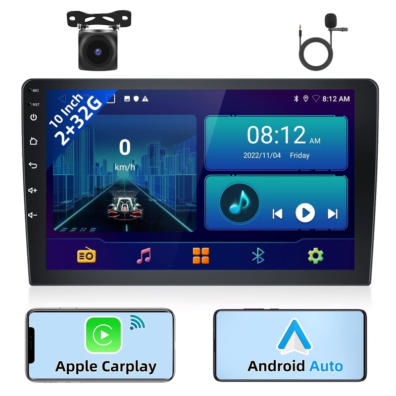 Podofo 2+32G Double Din Car Stereo with Wireless Apple Carplay