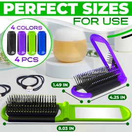 DIMROM 4 Pack Folding Hair Brush - Travel Hair Brush Foldable Brush for Purse Travel Brush for Women - Folding Brush with Mirror Travel Brushes for Hair