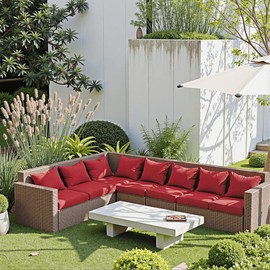 PatioGlow Outdoor Seat Cushion Set 22 x 24 x 4 Inch, Waterproof & Fade Resistant Patio Furniture Cushions with Removable Cover and Ties, Thick Deep Seating Pads for Outside Chair Sofa Couch, Red