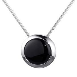 Materia KA-431 Women's Pendant Onyx Black Round 925 Silver Pendant Black Stone Large with Chain Including Case, Black Onyx Gemstone, Onyx