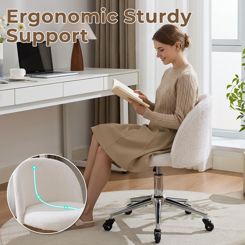 Home Office Chair with Quiet Wheels - Armless Vanity Chair