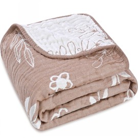 HardNok Ultra Soft Muslin Baby Blankets – A Premium Blend of Muslin Cotton & Bamboo Viscose, Ideal as a Swaddle & Crib Blanket for Unisex Boys, Girls, & Toddlers, 43" x 43" (Leaf Floral Coffee)