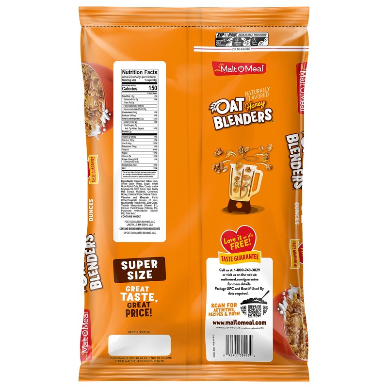 Malt-O-Meal Honey and Oat Blenders® Kids Breakfast Cereal, Family Size