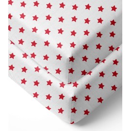 Bacati - Stars Silky Soft Breathable 100% Cotton Muslin Baby Crib Fitted Sheets - Fits Standard 28 x 52 x 5 Crib & Toddler Mattresses (Ikat Stars Red)