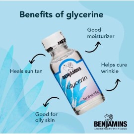Benjamins 1 Fl Oz Vegetable Glycerin for Skin Burns Moisturizer for Hair and Skin