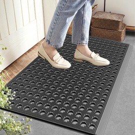 Mibao Front Door Mat, Heavy Duty All Weather Dirt Trapping Waterproof Non-Slip Drainage Welcome Entrance Doormat, Mud Mat for Garage Home Pool Entry Commercial, 17" x 29.5", Grey