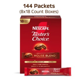 NESCAFÉ Taster's Choice, Instant Coffee Packets, Light Medium Roast Coffee, House Blend, 8 Boxes (144 Packets)