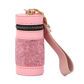 Ankysasky 1Pack Lipstick Case Keychain, Rhinestone Lipstick Organizer for Women Portable Leather Lipsticks Holder Lip Gloss Bag Lip Balm Case for Travel Party Birthday Holiday Gifts (Pink)