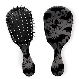 Miwasion Mini Hair Brush,Cute Detangling Travel Brush,Ultra-Soft Bristles Glide Through Tangles with Ease,Ease for Girls,Kids,Women,Men,Wet & Dry All Hair Types (X3-Black Bat Flowers)