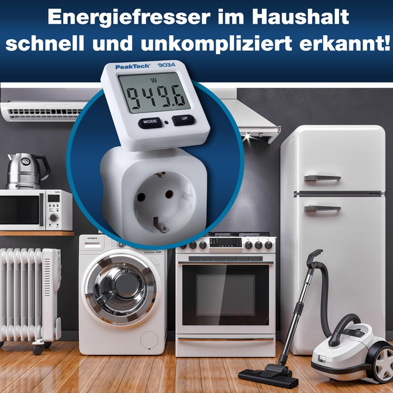 PeakTech 9034 Energy Cost Meter, Current Meter, 0.1 W Resolution