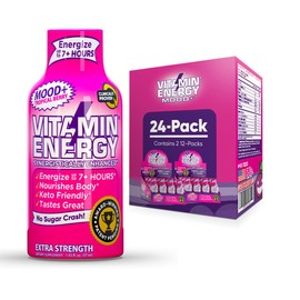 Mood Support Vitamin Energy Drink - Sugar Free, Keto/Vegan Friendly Shots | Mood Balancing with Rhodiola and Chamomile | Energize up to 7+ Hours | Tropical Berry - 1.93 Fl Oz - Pack Of 24