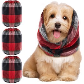 Geyoga 3 Pcs Snood for Dogs Ears Wrap Red Black Plaid Dog Calming Earmuffs Winter Dog Hats Noise Cancelling Anxiety Relief Dog Hoodies for Christmas Wearing in Bathing Grooming Dog Ear Care (Small)