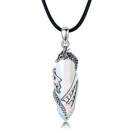 Plesitep Dragon Necklace 925 Sterling Silver Reiki Healing Crystal Natural Hexagonal Dragon Necklace for Men Women, Sterling Silver, Quartz