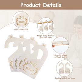 Baby Size Dividers, Pack of 10 Clothes Sizes Separators, Baby Wardrobe Hangers, Wood, Size Divider 50-104 for Newborns to Toddlers, Clothing Classification