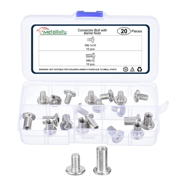METALLIXITY Connector Bolt(M6-1x10mm) 20Pcs Nickel Plating, Connector Bolts M6 Screw