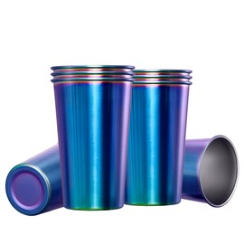 MEWAY 8 Pack 16oz Stainless Steel Pint Cup,Healthy Unbreakable and Stackable,Metal Drinking Glasses，Beer Glasses（Rainbow）