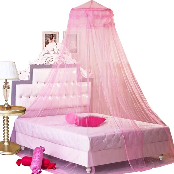 BCBYou Pink Princess Bed Canopy Netting Mosquito Net Round Lace