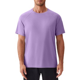 PINSPARK Men's Rash Guard Shirts Quick Dry Short Sleeve Gym Workout Tshirts Shirts Lightweight Surf T Shirts for Men Purple