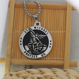 enhong St Michael Necklace Vintage Stainless Steel The Archangel Pendant with Chain, Metal