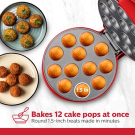 Holstein Housewares 12-Count Cake Pop Maker with Non-Stick Plates & Indicator Lights – Bakes 12 Sweet or Savory Pops Fast, Perfect for Birthday Treats & Holiday Party Snacks, Red