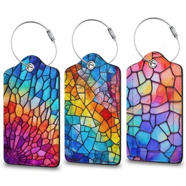 3 Pcs Luggage Tags for Suitcase, Colorful Irregular Glass Travel Cruise Luggage Tag with Privacy Flap, Name ID Label and Metal Loop for Women Men Baggage Handbag School Bag Backpack