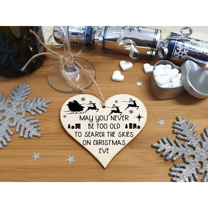 Handmade Wooden Hanging Heart Plaque Christmas Tree Bauble Too Old